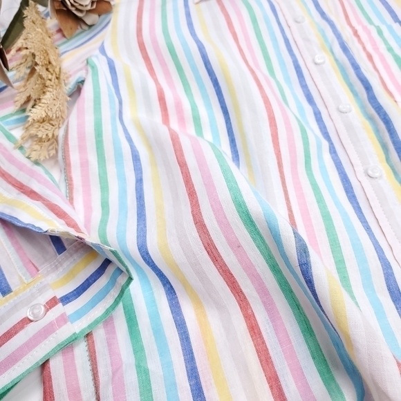 New Lands' End White Striped Cotton Linen Top S - Picture 12 of 16